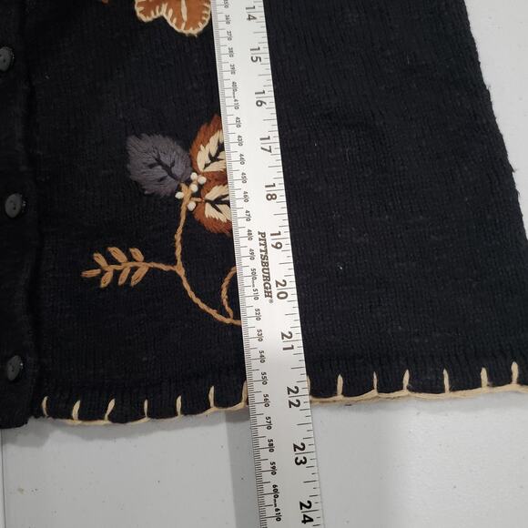 Vintage 90s Sweater Vest Womens Large Black Embroidered Floral Button Front - Picture 5 of 7